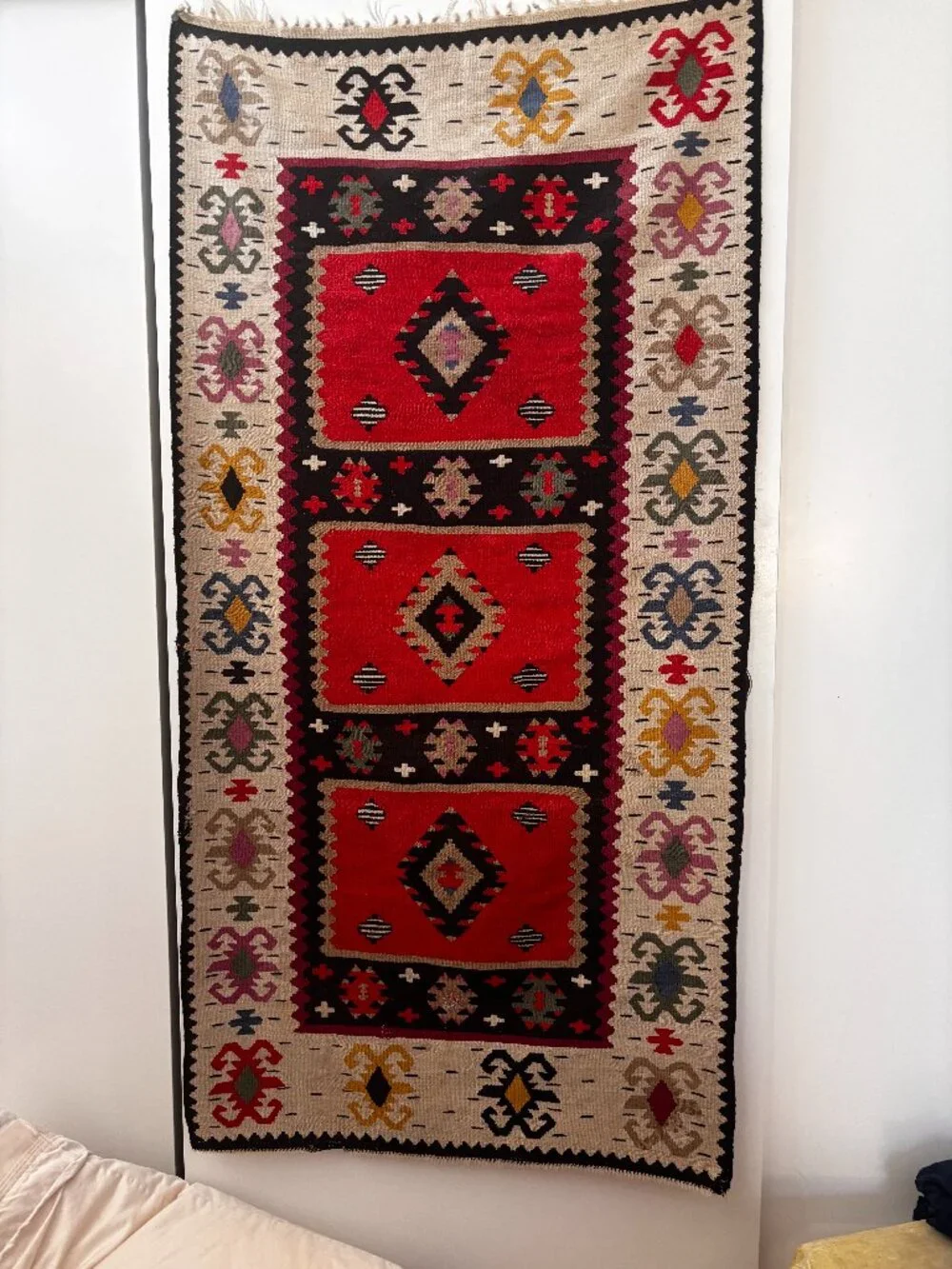 Red kilim wool wall hanging/rug 30